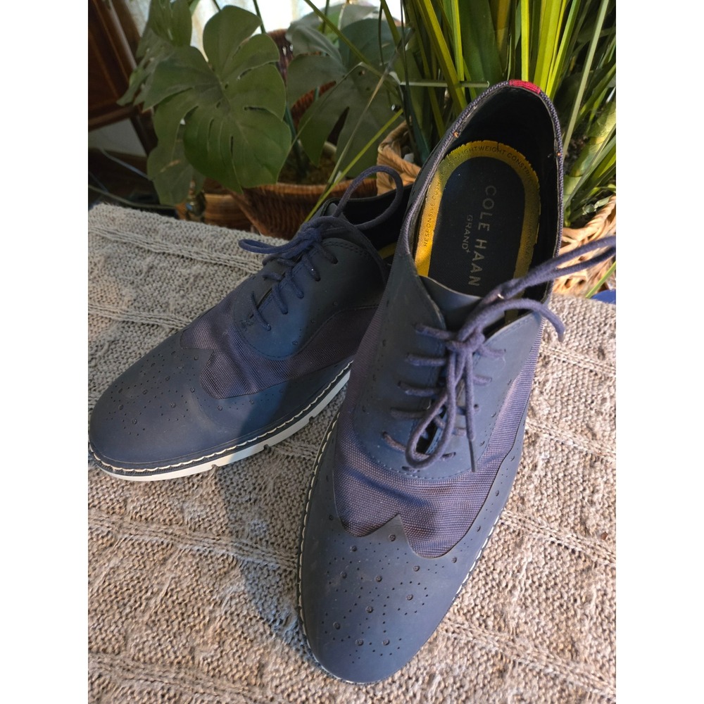 COLE HAAN Grand Navy Blue Leather Textile Wingtip Oxford Shoes Mens 12M